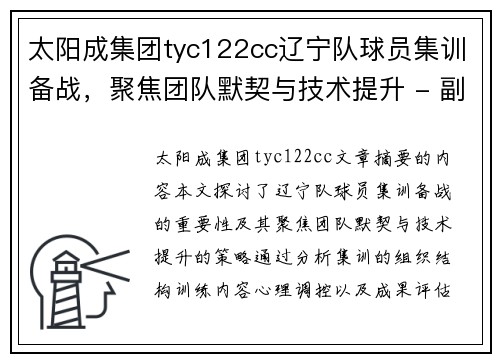 太阳成集团tyc122cc辽宁队球员集训备战，聚焦团队默契与技术提升 - 副本
